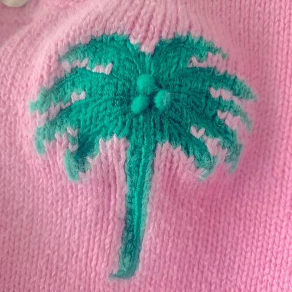 LILLY PULITZER Green Long Sleeve Top with Pink Cardigan w/Green Palm Tree - 6X - Picture 5 of 11